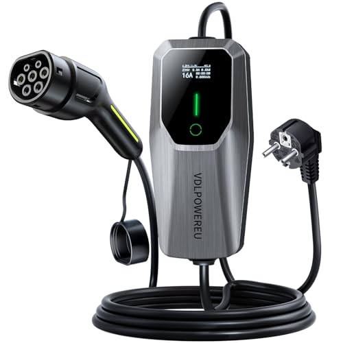 VDLPOWEREU Charging Cable Type 2, 3.6 kW / 5 m Charging Cable for Electric Car, 6A-16A Portable EV Charger, with Single-Phase EU Schuko, IP65, European Standard IEC 62196-2