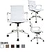 2xhome Ergonomic Executive Chair Mid back PU Leather With Arm Rest Tilt Adjustable Height With Wheels Arms Swivel Task Computer Desk Office Conference Room Lumbar Support Mid Century White
