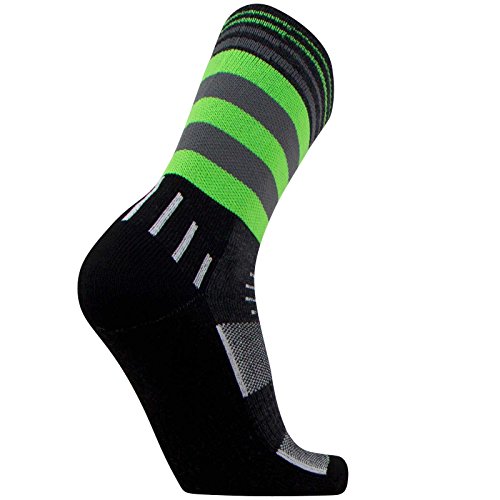 Premium Hiking Socks – Crew Striped Outdoor Moisture Wicking Comfortable Socks, Boot Socks (L/XL, Neon Green)