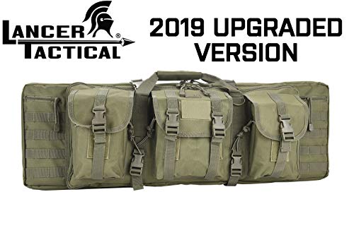 Lancer Tactical Rifle Case 600D Polyester Double Long Rifle Bag Tactical Gun Case Accessory Pouches Secondary Gun Compartment Lockable for Hunting Shooting (Olive DRAB Green, 36" INCH)