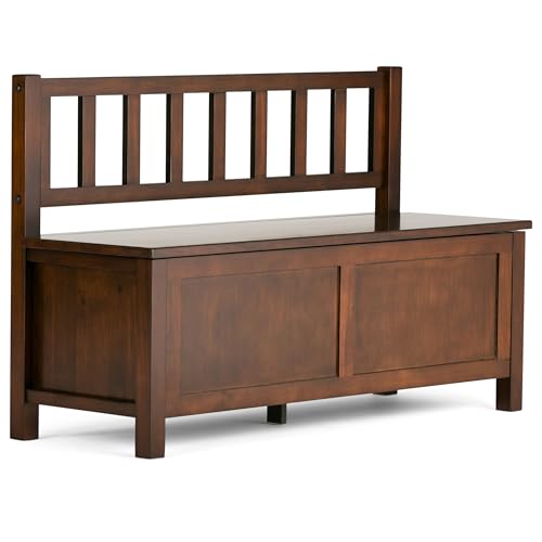 SIMPLIHOME Artisan 47" Wide Solid Wood Storage Bench in Russet Brown
