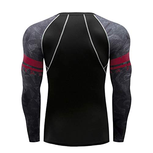 Men Compression Shirt Base Layer Long Sleeve Undershirt for Men Sport Fitness Cool Dry (XXL, Wine)