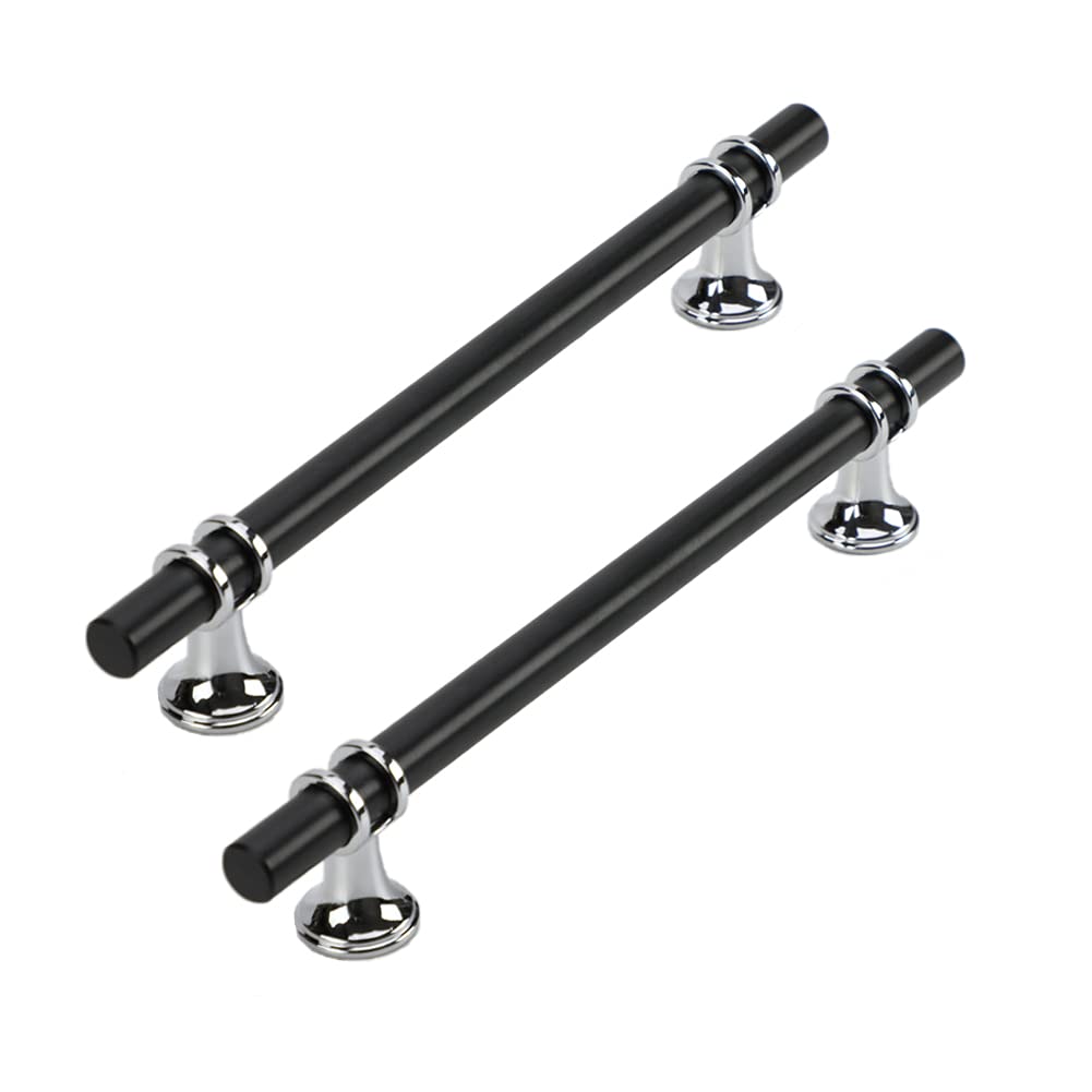 Dreneco 2 Pack Cupboard Handles Zinc Alloy Kitchen T Bar Handle Drawer Wardrobe Cabinet Furniture Door Pulls Knobs (160mm Hole centres, Black+Chrome)