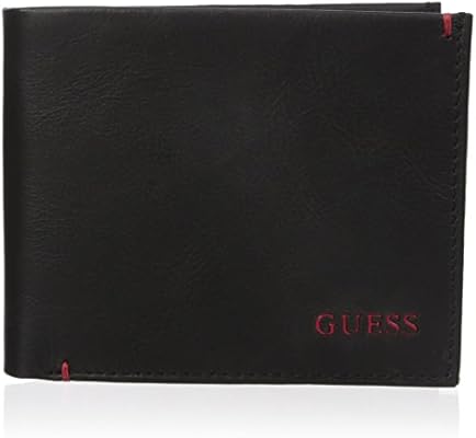 Guess Men S Leather Slim Bifold Wallet Julian Black Red One Size