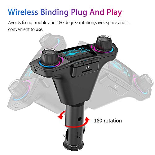 Bluetooth FM Transmitter Virwir Car MP3 Player Wireless Radio Audio Adapter/Bluetooth 4.0/Dual USB 2.1A USB Port/Hands-Free/AUX Input&Output/Voice Navigation/Suport U Disk&TF-Card/Folder Playback - Thumbnail 2