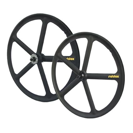 RIDDOX Laufradsatz Singlespeed Fixie 700C/28 Vorderrad und Hinterrad mit Freilaufritzel – Leichtmetall - 5 Speichen - Schwarz