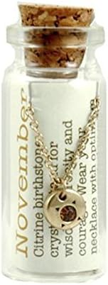 November Birthstone Necklace in a Bottle with 16-18 Inch Gold Chain(luck Feather)