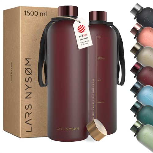 LARS NYSØM Trinkflasche 1 5l | Wasserflasche 1500ml | Ultraleichte Tritan Sport Flasche auslaufsicher, Kohlensäure geeignet - für Sport, Büro, Yoga | 