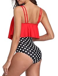 DaiLiWei Trajes de baño para dama trajes de baño de talle alto traje de baño flounce conjuntos de bikini impresión tankinis