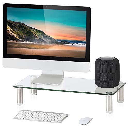 FITUEYES Glass Computer Monitor Riser Desktop Stand Clamp for Single Monitor+Speaker DT105001GC