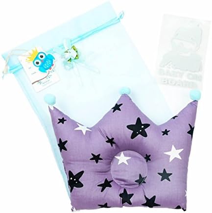 KooCoo Baby Pillow Version2 For Newborn, Cotton Fabric || Protection for Flat Head Syndrome || Come with + A Gift Bag + A Name Tag + A 'Baby on Board' Car Sticker || (Star of Night)