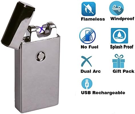 USB Plasmatic X Lighter with Dual Arc | Electric Spark Lighter | USB Rechargeable, Flameless and Windproof Lighter for Cigarette, Cigar, And Candle with Charging Cable &amp; Gift Box - Black Silver