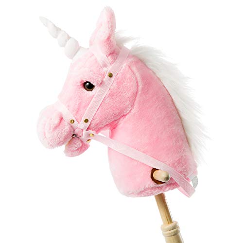 Buy HollyHOME Sequin Unicorn Stick Horse With Wood Wheels Real Pony Neighing And Galloping Sounds Plush Unicorn Toy Pink 36 Inches Aa Batteries Required