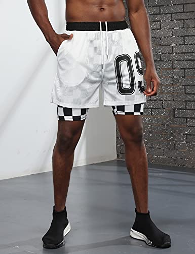 iWoo Men\'s 2 in 1 Workout Running Shorts Quick Dry Compression Shorts with Pockets