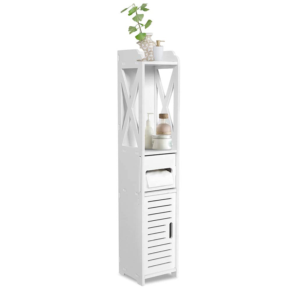 Greensen Bathroom Cabinet Tall Bathroom Cabinet Freestanding Bathroom Storage White Dresser, Narrow Storage Cabinet, Storage Cupboard Floor Standing (80 x15.5 x 15cm)
