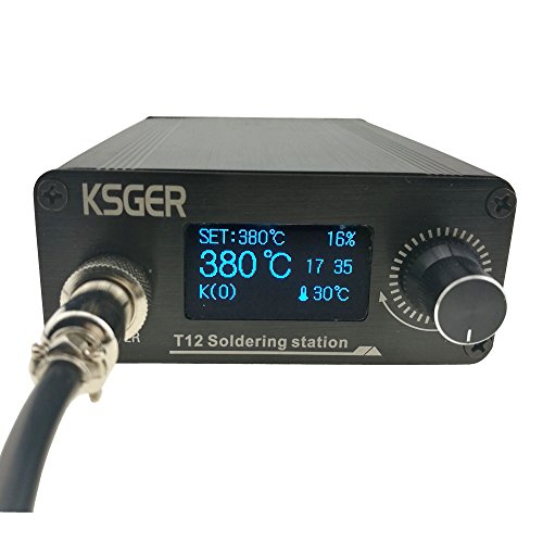 KSGER T12 OLED Soldering Station DIY Kits STM32 V2.1S 1.3 Display Temperature Controller Electronic Welding Solder Iron Tips Aluminum Alloy Handle Case US Plug Power Equipments 72W 5A