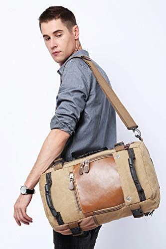 KAKA Travel Backpack ,Canvas Duffel Bag for Traveling,Leather Vintage Travel Bags for Men,Carry on Weekender 15.6" Laptop backpacks Bag ,khaki 8 KAKA Travel Backpack ,Canvas Duffel Bag for Traveling,Leather Vintage Travel Bags for Men,Carry on Weekender 15.6" Laptop backpacks Bag ,khaki