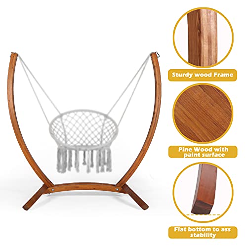 LAZZO Wood Hammock Chair Stand, Indoor Outdoor Pine Hammock Arc Chair
