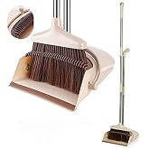 Broom and Dustpan Set Upright Self-Cleaning Sweeping Standing Set Use for Office Kitchen Home and Lobby Broom and Dustpan Combo (Beige)