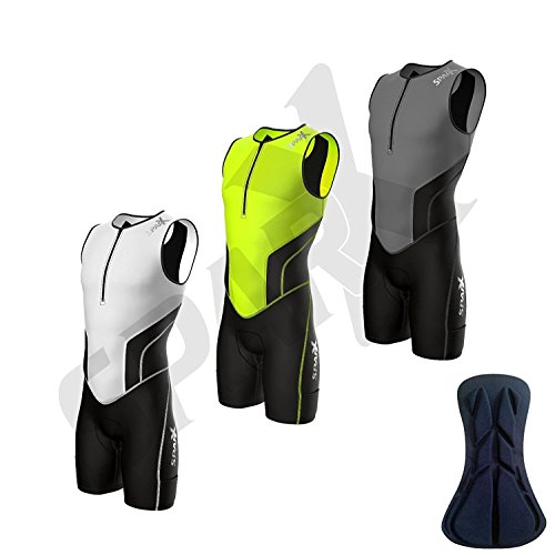 Sparx Men`s Triathlon Suit Tri Race Skinsuit Bike-Swim-Run 3 Pockets Italian Fabric (White, 3XL)