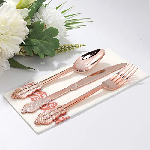 I00000 350 Pieces Rose Gold Dinnerware Set100 Clear Rose Gold Lace