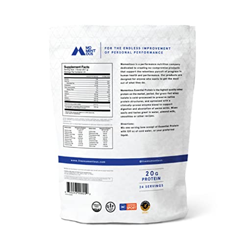 Momentous Essential GrassFed Whey Protein Isolate, 24 Servings Per