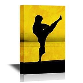 Canvas Wall Art - Silhouette of Man Practicing Kongfu - Gallery Wrap Modern Home Art | Ready to Hang - 12x18 inches