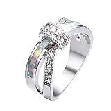 Rongxing Jewelry Artificial Opal Ring Wedding&Engagement Ring White Artificial Opal 10KT White Gold Plated Rings