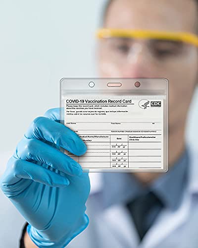 3 Pack CDC Immune Record Card Protective Cover 4 X 3 inches, Horizontal ID Badge Clip, with Waterproof Sealing Zipper and Lanyard
