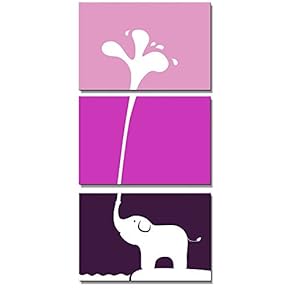 Canvas Prints Wall Art - 3 Panel Cute Baby Elephant Blowing Water Out of his Trunk - 16"x24"x3 Panels