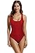 zeraca Women's Vintage High Cut Low Back One Piece Bathing Suits Swimsuit Small Dark Red
