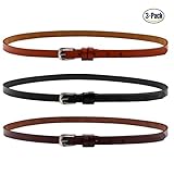 Set of 3 Women's Genuine Cowhide Leather Stylish Thin Dress Belt Fashion Vintage Casual Skinny Belts for Jeans Shorts Pants Summer for Women With Alloy Pin Buckle By ANDY GRADE (Style A)