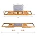LANGRIA Bathtub Caddy Wood Bamboo Bath Tray with Wine and Book Holder Extending Sides Non-Slip Rubber Base, HIGH-Class, Natural Bamboo Color