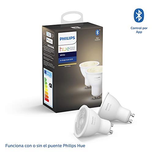 Philips-Hue-Pack-de-2-Bombillas-Inteligentes-LED-GU10-con-Bluetooth-Luz-Blanca-Clida-Compatible-con-Alexa-y-Google-Home