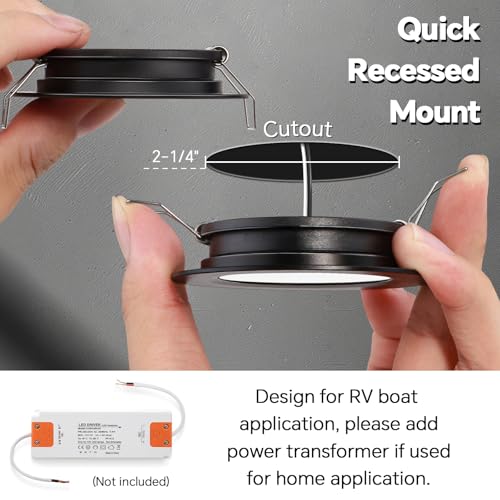 Acegoo 12 Volt LED Puck Light, RV Boat Recessed Mount Ceiling Light, Under Cabinet Camper Vans Caravan Cabin Truck Motorhome Interior Lighting, 6 Pack (Black Finish Warm White)