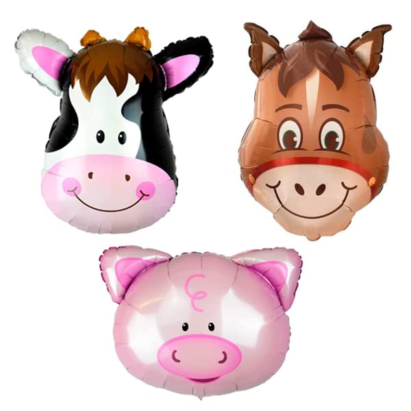 Happium 3Pcs Farm Animal Balloons Party Kit Cow Donkey Pig for Birthday Baby Shower Barnyard Farm Themed Party Decorations Supplies