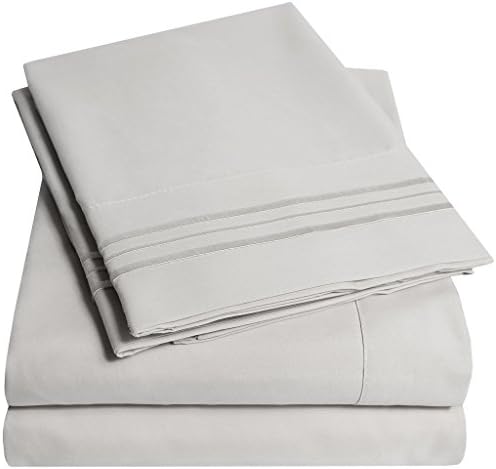 1500 Supreme Collection Twin Sheet Sets Light Gray Silver - 3 Piece Bed Sheets and Pillowcase Set for Twin Mattress - Extra Soft, Elastic Corner Straps, Deep Pocket Sheets, Twin Light Gray Silver