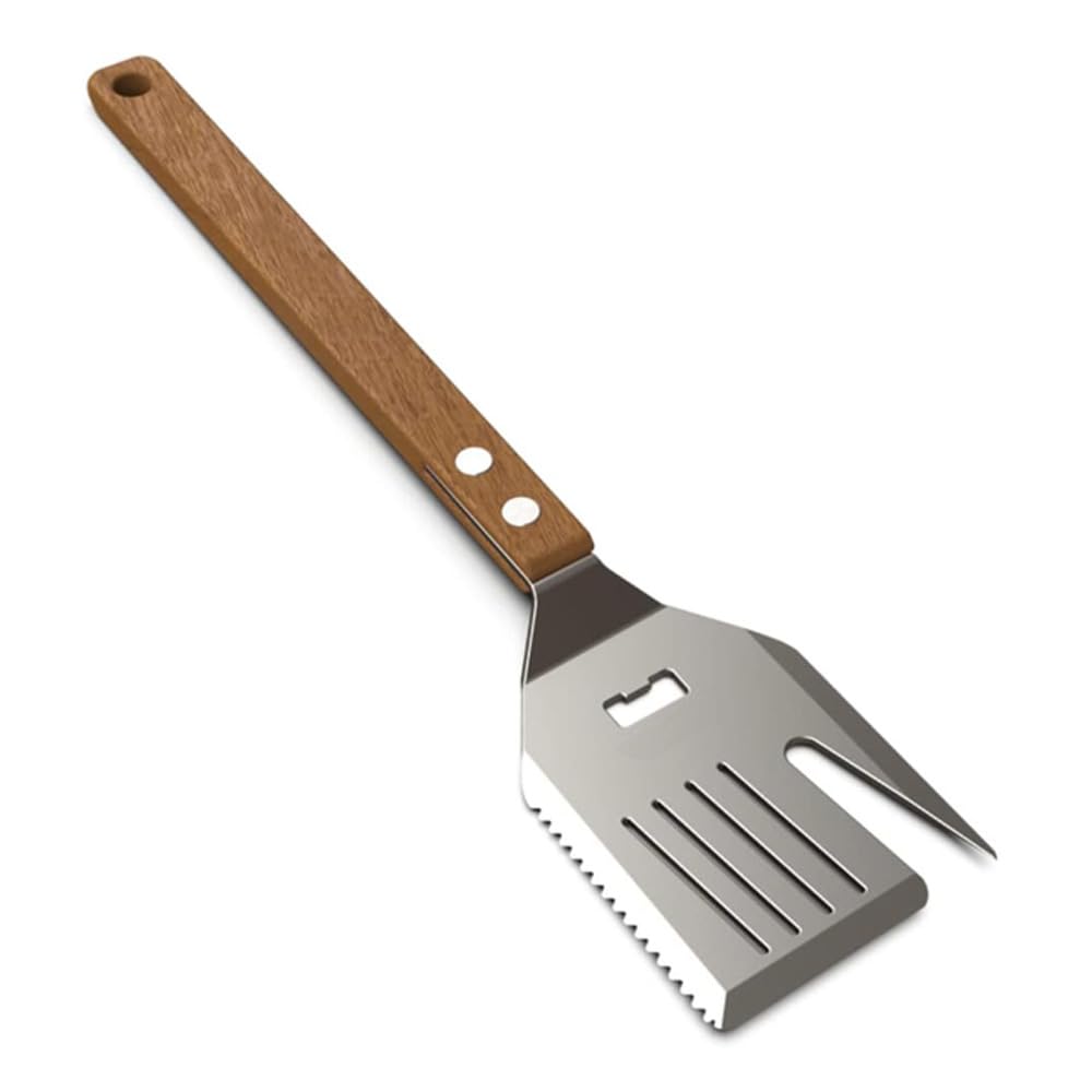 For BBQ 7 in 1 Spatula for Outdoor Grill, Multifunction BBQ Tool Have a Barbecue Utensils Set Function, More Fun, More Efficient.Stainless Steel BBQ Accessories, Wooden Handle, Best BBQ (1)