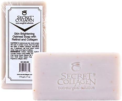 Secret Collagen Purifying Oatmeal Soap - Body & Facial Cleansing Formula - Removes Impurities w/Vitamins, Collagen & Retinol Booster - Skin Brightening Soap Bar