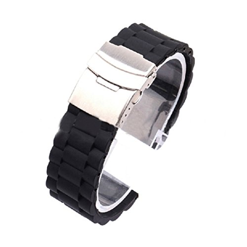 Alonea 22mm Mens Silicone Rubber Watch Strap Band Waterproof with Deployment Clasp
