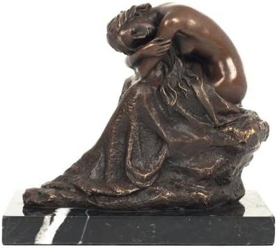 Hot Cast Bronze Art Deco Sitting Nude Lady Statue Sculpture Marble Base