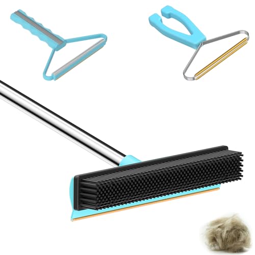 SOCCSO Lint Remover,Pet Hair Removal Tool,Carpet Rake,Pet Hair Remover for Couch,Dog Hair Remover and Cat Hair Remover for Rugs,Couch&Pet Towers(3 pcs), Blue-broom3