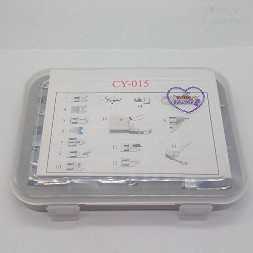 HONEYSEW 32/42/52 Presser Foot Kit Low Shank Adapter Zipper Foot Overcast Foot Snap On (15pcs presser foot kit)