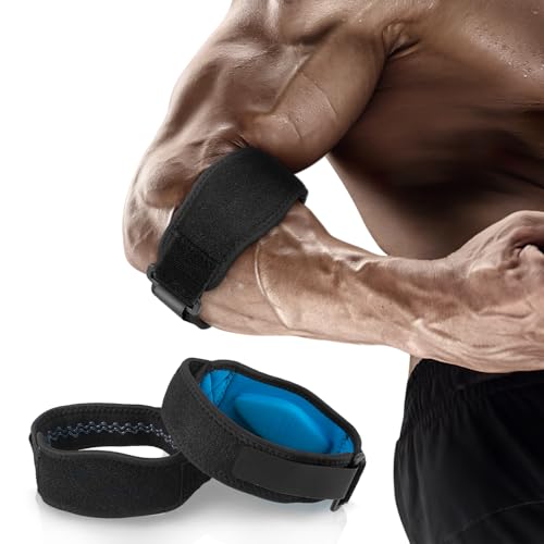 AGPTEK 2 x Tennis Elbow Strap, Adjustable and Non-Slip Golfer Elbow Pads with EVA Pad for Tennis, Golf, Weightlifting, Cricket, Boating, Unisex