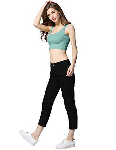 cunlin Summer Sexy Crop Top Bandage Workout Women Slim Sleeveless Fitness Tank Top Pea Green L - Thumbnail 3