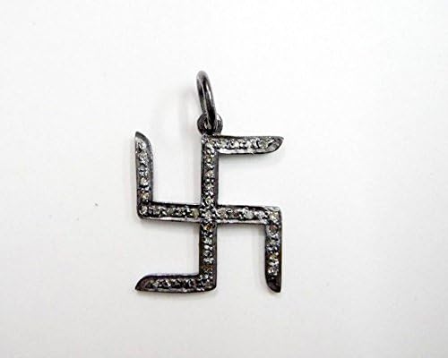 Swastik Design Rose Cut Diamond Pendant - Pave Rose Cut Diamond Pendant - 925 Sterling Silver Pendant - Diamond 925 Silver Pendant - Handmade Pendant