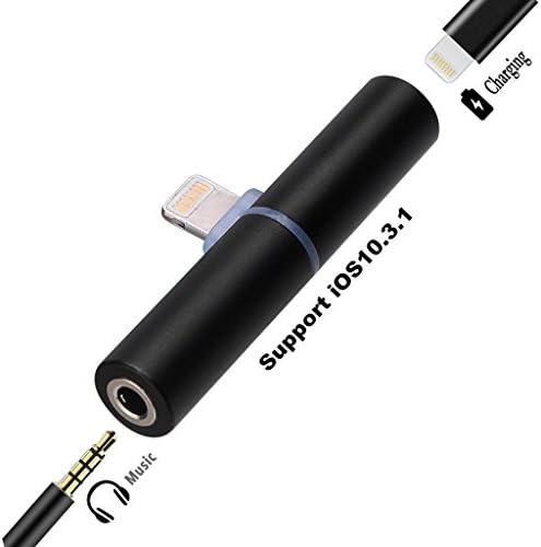 2 in 1 Lightning Adapter for iPhone7 7Plus Charger and Headphone Jack Lightning to 3.5mm Audio Earphone Jack Adapter and Charging with Charging Indicator Support iOS10.3 or Above version,JWAIT,Black