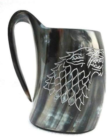 Omaira Naaz Game of Thrones Wolf Carved Viking Drinking Horn Mug Tankard for Beer Wine ale A