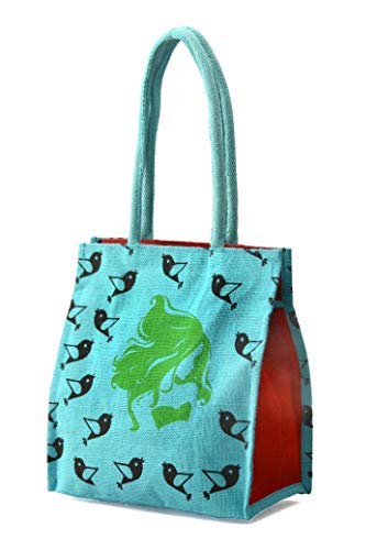 AGGDA Women Waterproof Jute with Birds Printed Tote Shoulder Bag Handbag Eco-Friendly with Zip with Inner Pocket