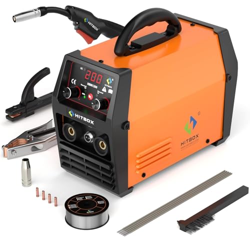HITBOX 200A Gas Free MIG Welding Machine, 3-in-1 Flux Core MIG/ARC/Lift TIG Welder, 230V Portable IGBT Inverter Welding Machine with Torch & 0.8mm Wire, Ideal Beginners (HBM1200)